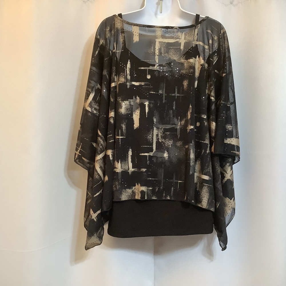 Laura Petites Top Size XLP  Camisole Tank with Chiffon Poncho Top Sequins